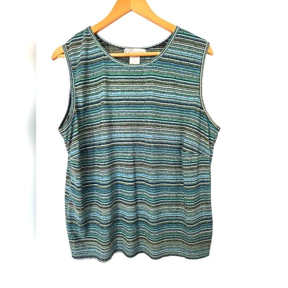 Dress Barn Striped Sleeveless Top - Green and Blue Size 14/16 - Picture 1 of 3
